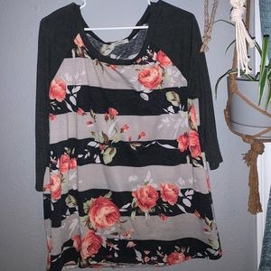 Floral Striped Baseball-Style Tee